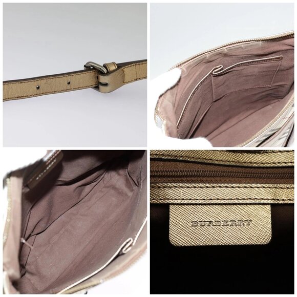 BURBERRY Nova Check Shoulder Bag Canvas Leather Beige Gold Auth - Picture 14 of 15